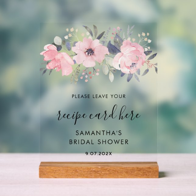 Carte Recette Cartes Florales Rose Aquarelle (Neutre)
