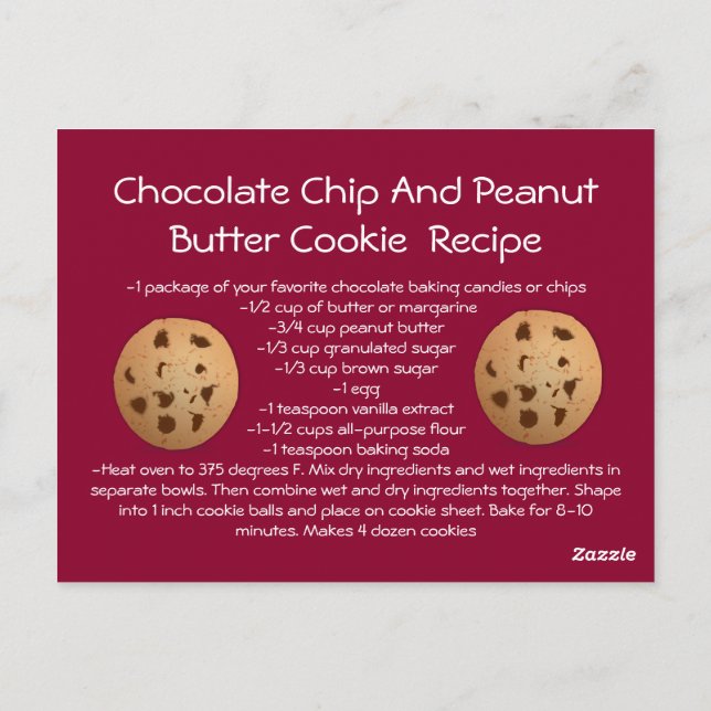 Carte Recette Chocolat Chip Arachide Beurre Cookie (Dos)