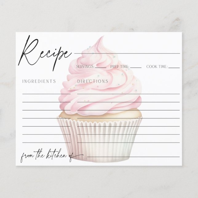 Carte Recette Cupcake Aquarelle Rose (Devant)