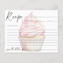Carte Recette Cupcake Aquarelle Rose