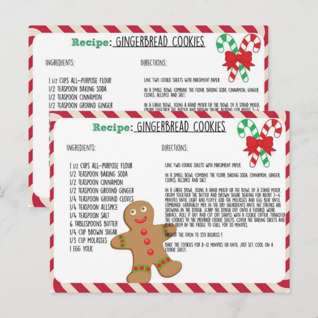 Carte Recette Cute Gingerbread Cookies Recette (Devant / Derrière)