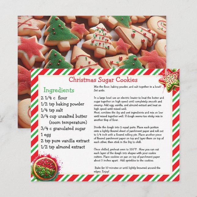 Carte Recette de biscuits de sucre de Noël (Devant / Derrière)