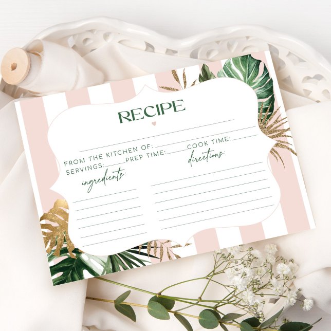 Carte Recette de mariée tropicale rayée rose rétro (Créateur téléchargé)