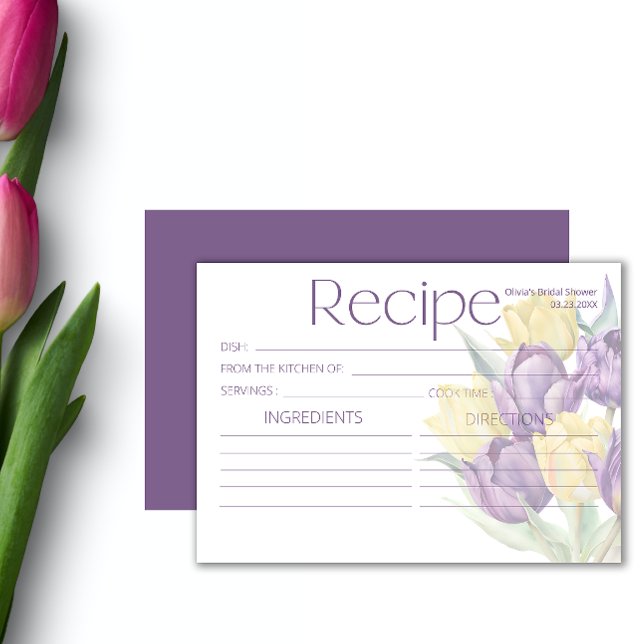 Carte Recette de tulipes jaunes pourpres printemps (Créateur téléchargé)