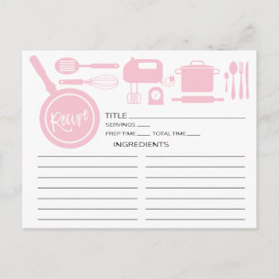 Carte Recette d'ustensiles de cuisine rose moderne