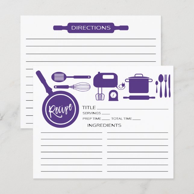 Carte Recette d'ustensiles de cuisine violet moder (Devant / Derrière)