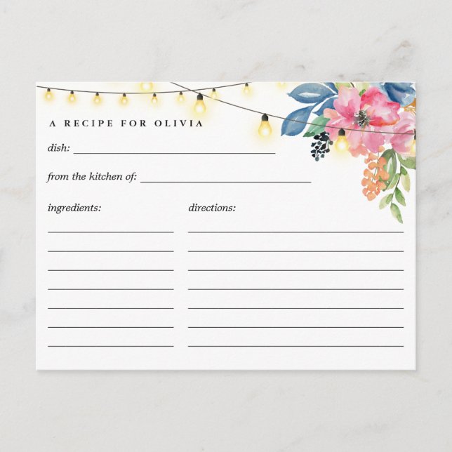 Carte Recette Fête de Jardin, Fleurs et Lumières (Devant)