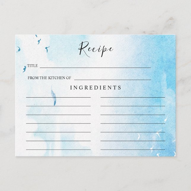 Carte Recette Fête des mariées Bleu clair, Plage (Devant)
