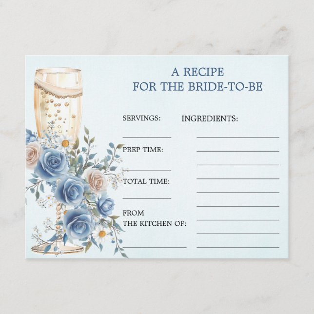 Carte Recette Fête des mariées Champagne Bleu (Devant)