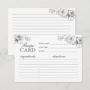 Carte Recette Fête des mariées Fleur Noir et Blanc