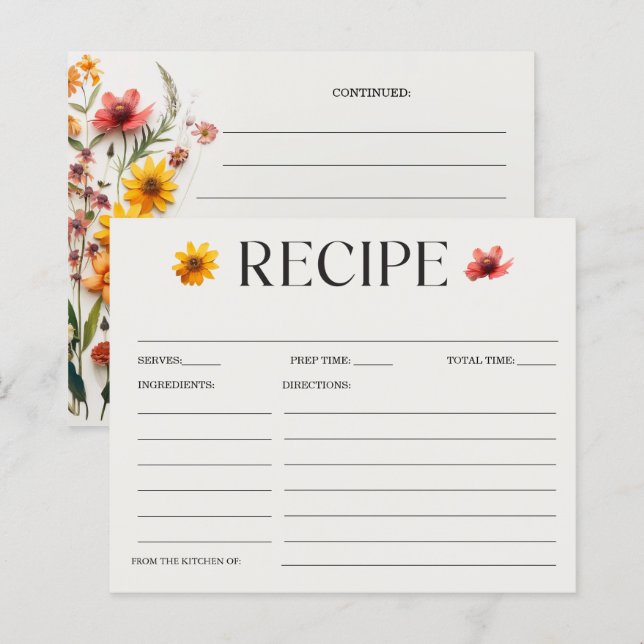 Carte Recette Fête des mariées Fleur sauvage press (Devant / Derrière)