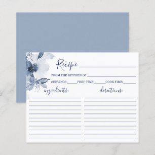 Carte Recette Fête des mariées Florale Bleue