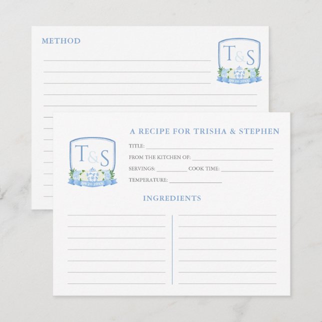 Carte Recette Fête des mariées Monogramme Blanc Bl (Devant / Derrière)