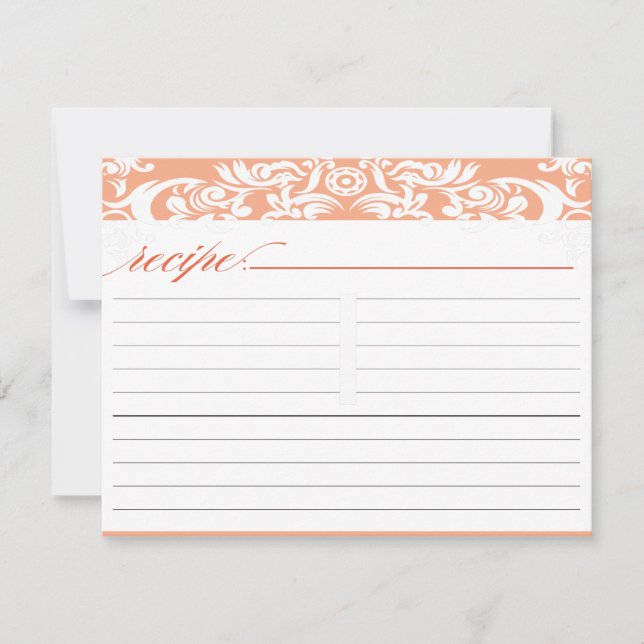 Carte Recette Fête des mariées Orange Damask (Devant)