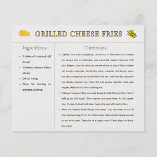 Carte Recette Fromage Grillé Fries Thanksgiving Fo