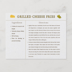 Carte Recette Fromage Grillé Fries Thanksgiving Fo