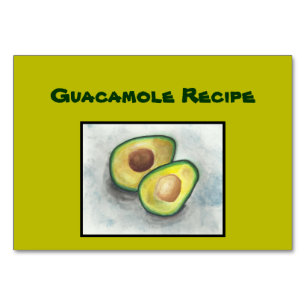 Carte Recette Guacamole. Avocado en aquarelle.
