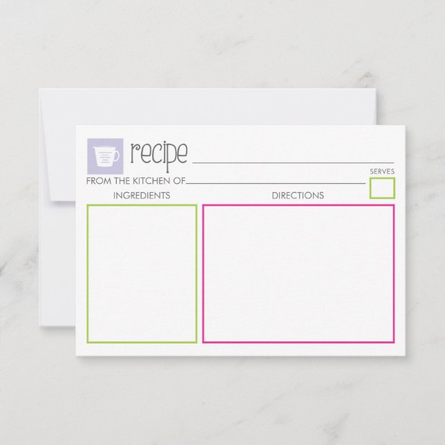 Carte Recette mignonne et colorée (Devant)