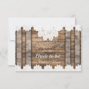 Carte Recette nuptiale en bois rustique et dentelle