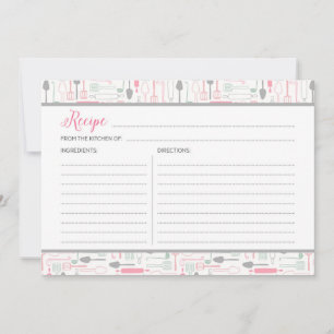 Carte Recette Outils cuisine rose et gris
