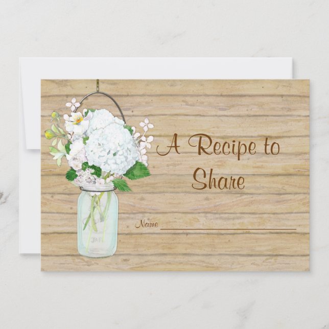 Carte Recette Pot Mason Rustique de Campagne Hydrangea B (Devant)