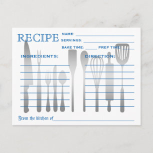 Carte Recette Rétro Bleu rayé