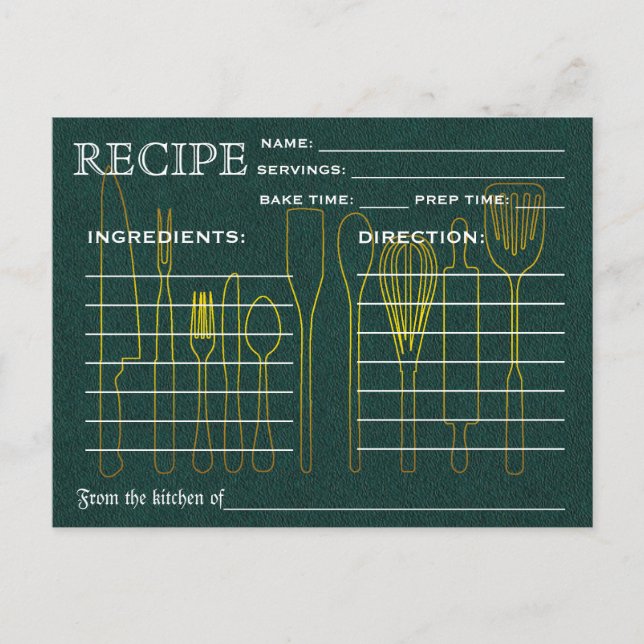Carte Recette Retro Chalkboard Vert Outils de cuis (Devant)