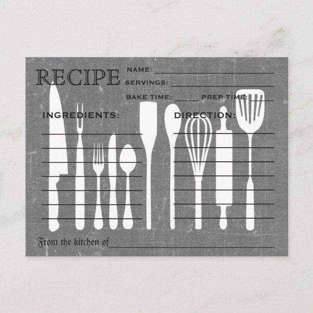 Carte Recette Retro Tableau noir Outils de cuisine (Devant)