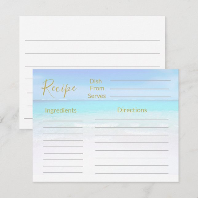 Carte Recette scène de plage océan bleu marine  (Devant / Derrière)