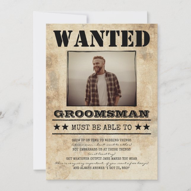 Carte Recherché Best Man Groomsman Funny Photo Propositi (Devant)