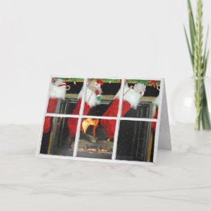 Carte Récipiendaire de Noël par cheminée dans une fenêtr