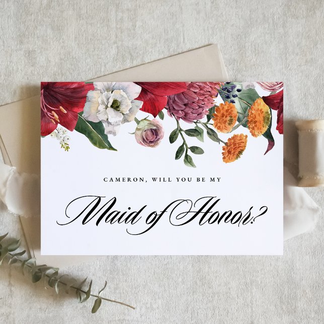 Carte Red Amaryllis Floral Serez-vous ma servante d'honn (Créateur téléchargé)
