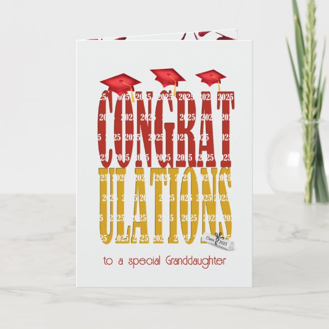 Carte Red and Gold 2025 Graduation pour la petite-fille (Devant)