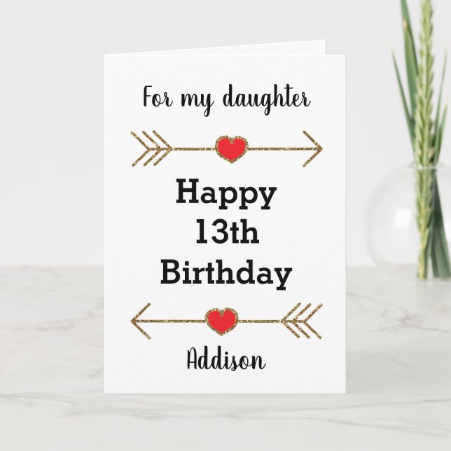 Carte Red and Gold Joyeux 13e anniversaire fille (Devant)