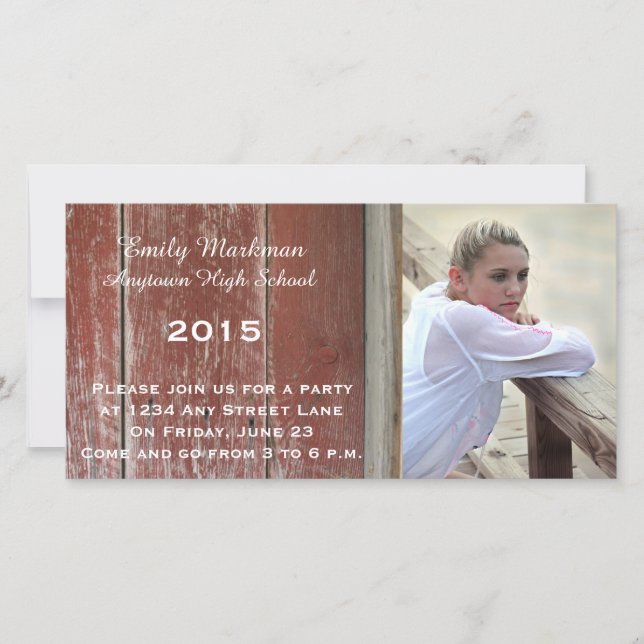 Carte Red Barn Wood Photo Graduation Party (Devant)