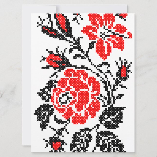 Carte Red & Black Rose cross-stitch Russian Pattern (Devant)