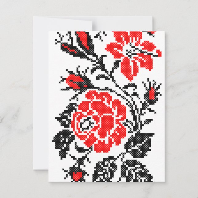 Carte Red & Black Rose cross-stitch Russian Pattern (Devant)