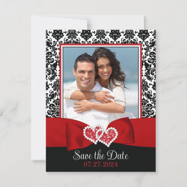 Carte Red, Black, White Love Hearts Photo Enregistrer la (Devant)