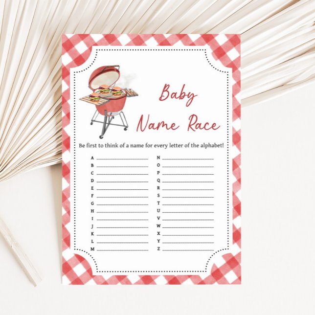Carte Red Burger BBQ Baby Shower Baby Name Race Game (Burger BBQ Baby Shower Game)