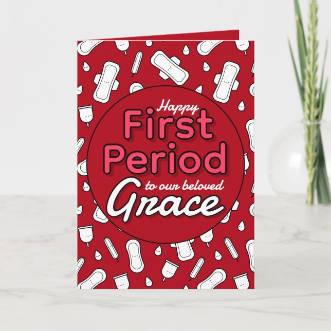 Carte Red Cartoon Pad Tampon Ado Girl Première période (Devant)