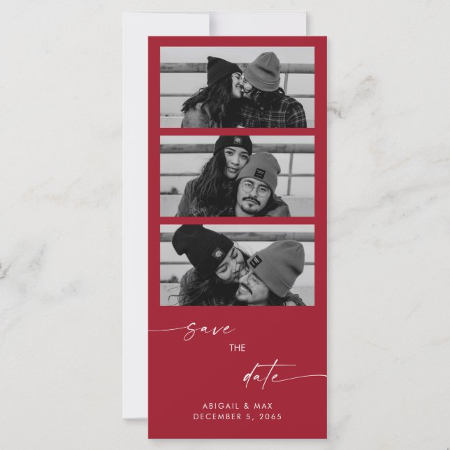 Carte Red Collage B/W Photo Long Wedding Enregistrer la  (Devant)