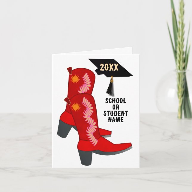 Carte Red Cowboy Boots Graduation (Devant)