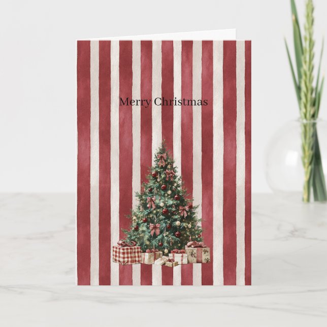 Carte Red Cream Stripes Christmas Tree (Devant)