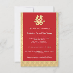 Carte Red & Gold Double Bonheur Chinois Mariage Invitati