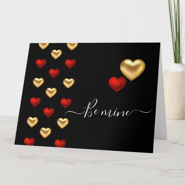 Carte Red & Gold Hearts Black Valentine Card (Devant)