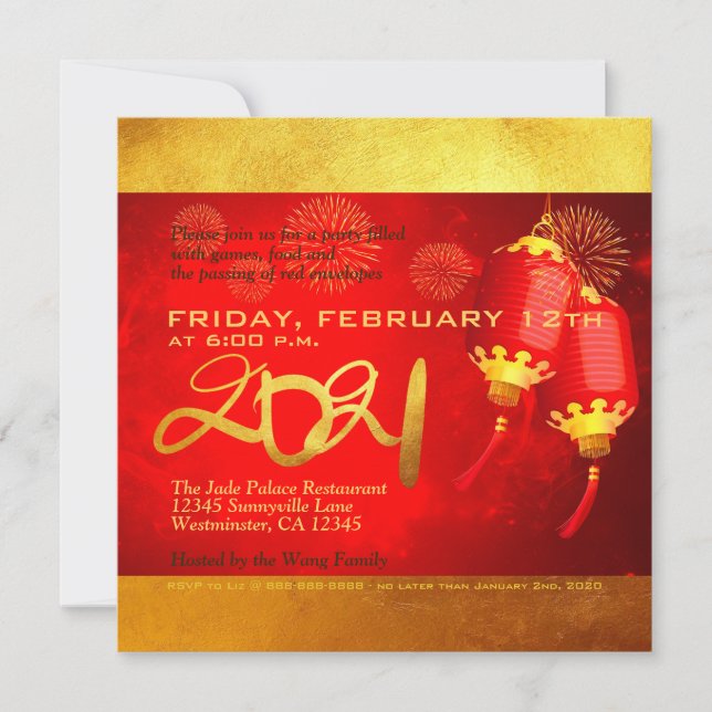 Carte Red Gold Lanterns Chinese Ox coupé en papier 2021  (Devant)