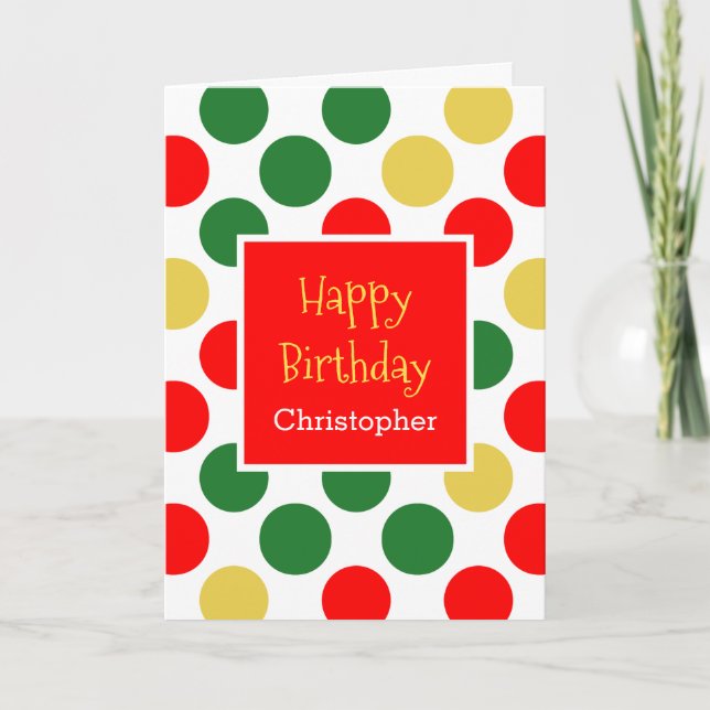 Carte Red Green Gold Polka Point Noël Anniversaire (Devant)