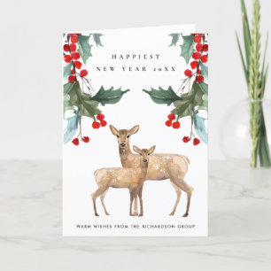 CARTE RED GREEN HOLLY BERRY DEER DUO NOUVEL AN ENTREPRIS