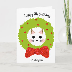 Carte Red Green Parties scintillant Chat Chat Noël Anniv