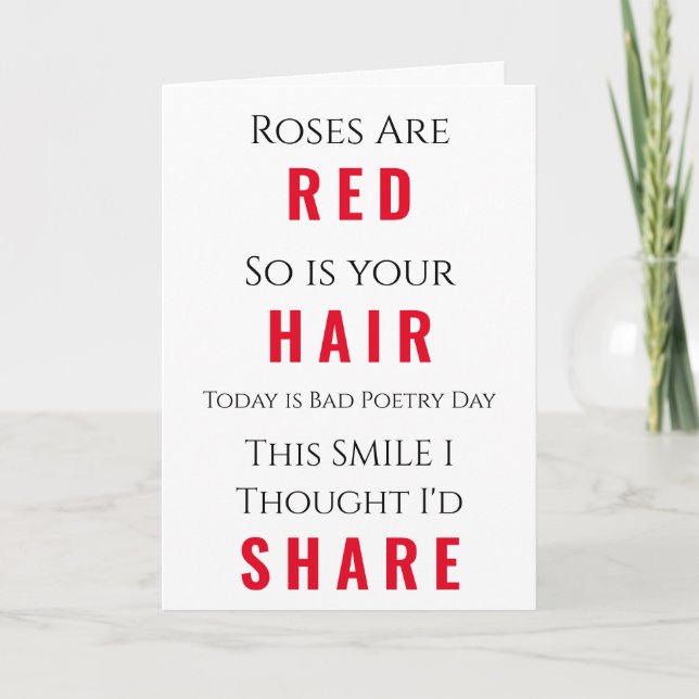 Carte Red Hair Bad Poetry Day mignon sourire (Devant)